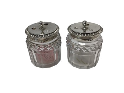 Lot 412 - Pair of George III silver mounted cut glass pounce pots