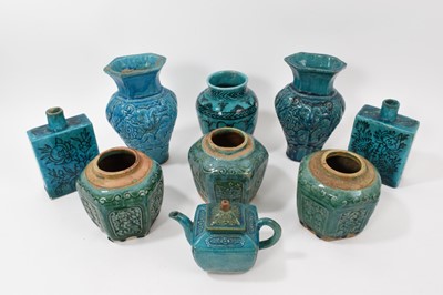 Lot 295 - Group of Chinese turquoise glazed pottery and three Persian vases