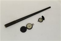 Lot 3599 - Pocket compass in a blackened metal case and...