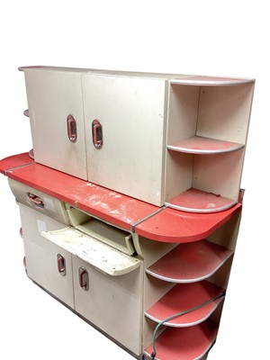 Lot 1473 - 1950's English Rose enamel and Formica kitchen unit, 160.5cm wide, 48cm deep, 152cm high