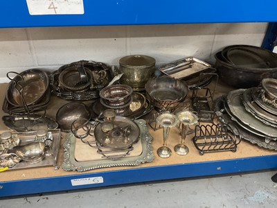 Lot 66 - Group of silver plate, including salvers, serving dishes, toast racks, etc
