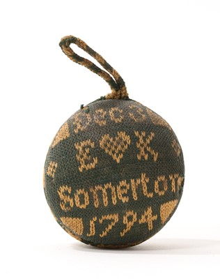 Lot 980 - Rare 18th century needlework pin cushion ball, dated 1794