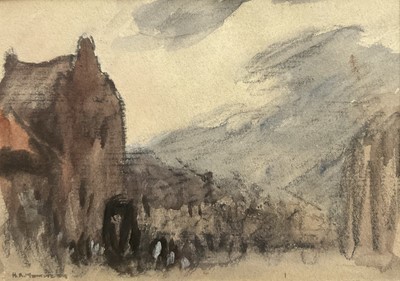 Lot 164 - Horace A. Mummery (1867-1951) watercolour, buildings in a landscape, signed, 13cm x 18cm, glazed frame