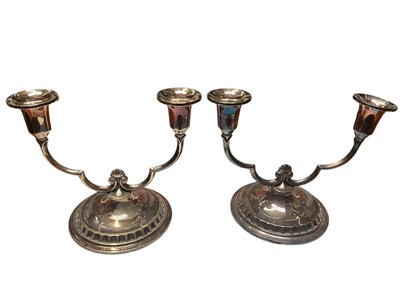 Lot 36 - Pair of Norwegian silver (830) two branch candelabrum
