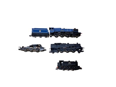 Lot 1800 - Grafar N Gauge BR Express blue with early emblem 4-6-2 Class 6000 King Richard II tender locomotive 6021, BR black line 2-6-4 Class 4MT Standard tank engine 80038 and BR black 0-6-0 Class J94 S...