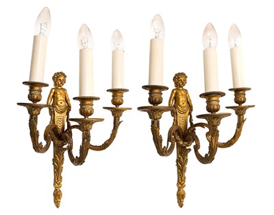 Lot 1211 - Good pair of 19th century ormolu wall lights