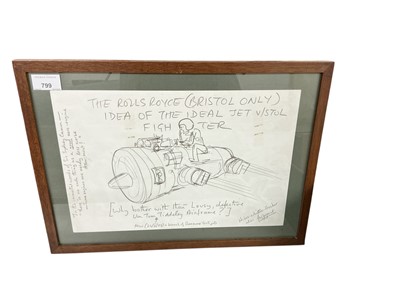 Lot 799 - John Fozzard pen and ink cartoon - ‘The Rolls Royce idea of the ideal jet fighter’.