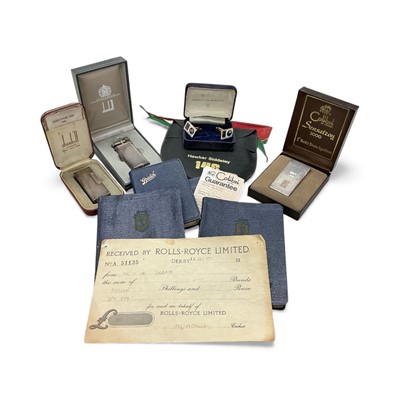 Lot 801 - Aviation interest -Rolls Royce cufflinks, other Rolls Royce items, two Dunhill lighters, relating to Dr. Elio de Sabata, Aeronautical Engineer with Rolls Royce