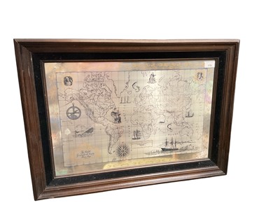 Lot 179 - Elizabeth II 'The Royal Geographical Society' silver map, (London 1977), maker John Pinches Ltd, in glazed frame, the silver panel 37.5 x 57cm