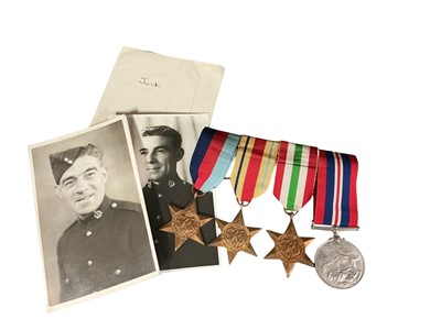 Lot 708 - Second World War medal group comprising 1939-1945 Star, Africa Star, Italy Star and War medal (mounted on bar), together with photographs of the recipient.