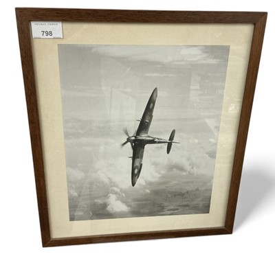 Lot 798 - Supermarine Spitfire black and white photograph, signed by pilot Jeffrey Quill (1913-1996), dated 15-2-71, photograph 29 x 24.5cm