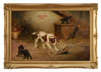 Lot 1111 - Frank W. Cassell (1862-1908) oil on canvas, "The Bone is Mine", signed, in gilt frame. 39 x 59cm.