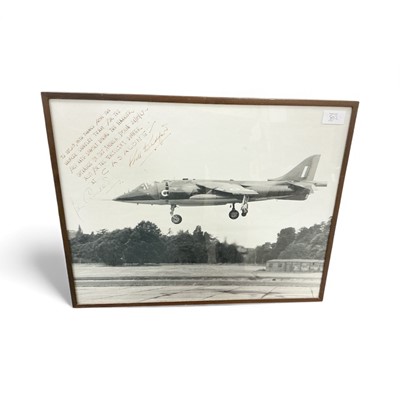 Lot 802 - Inscribed photos of Harrier Jump Jet, dated 1967 and relating to the landing on the Andrea Doria.