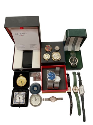 Lot 989 - Group of watches to include two Skagen stainless steel wristwatches, Land Rover watch in case and other time pieces