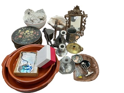 Lot 513 - Marble pestle and mortar and lot metalware and sundries