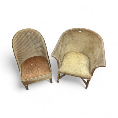 Lot 1513 - Two Lloyd Loom gold painted chairs and stool