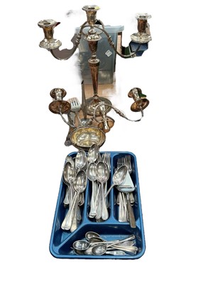 Lot 515 - Silver plated candelabrum and sundry plate