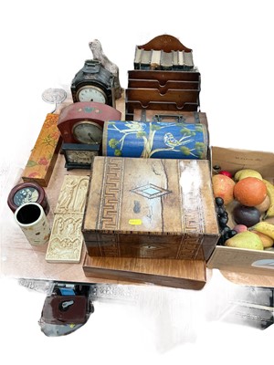 Lot 516 - Two 1920s mantel clocks, sundry boxes and decorative items