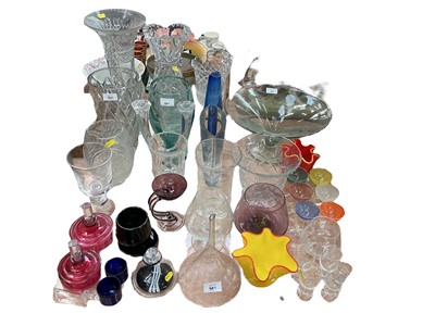 Lot 401 - Group of assorted glassware to include cut glass vases, coloured cocktail glasses and a handkerchief vase.