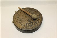 Lot 3612 - Large antique bronze gong and striker,...