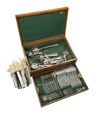Lot 406 - Golden oak canteen of silver plated cutlery.
