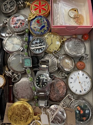 Lot 990 - Collection of contemporary pocket watches, military watch, one other similar style watch, costume jewellery and bijouterie