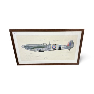 Lot 800 - Scarce limited edition signed print of a Spitfire, No. 9 of 25, with certificate to reverse and signed by eleven Battle of Britain