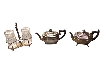 Lot 755 - Quantity of silver plate and silver to include Edwardian spirit kettle, tea sets, boxed cutlery and others