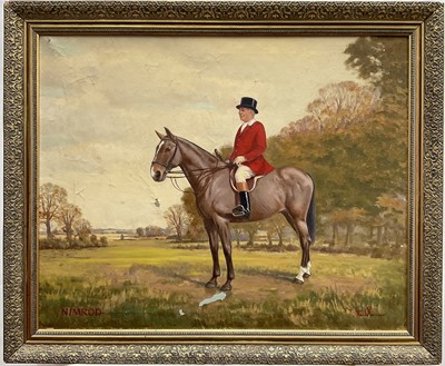 Lot 1166 - Stan O’Connor, oil on canvas, Gentleman on a Bay Hunter ‘Nimrod’, 60cm x 75cm, gilt frame