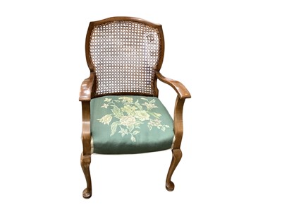 Lot 1502 - Early 20th century open elbow chair with cane back and upholstered seat
