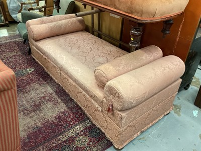 Lot 1509 - Victorian day bed with pink upholstery on turned bun feet, approximately 198cm x 79cm