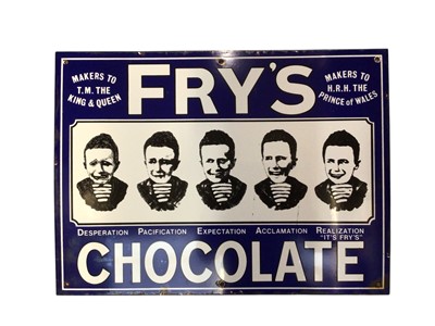 Lot 2914 - Reproduction enamel advertising sign 'Fry's Chocolate', 51cm x 37.5cm
