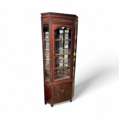 Lot 1522 - Chinese rosewood two height corner cupboard, 79cm wide, 198.5cm high