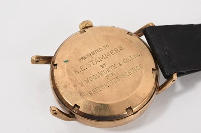 Lot 773 - Eterna-matic 9ct gold wristwatch, the silvered dial with applied baton markers and date aperture at 3 o'clock in a 9ct gold case, on a black leather strap in original Garrard box