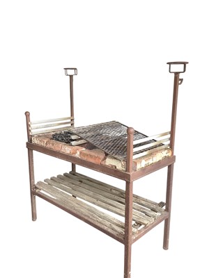 Lot 1533 - Well constructed iron and wood BBQ (extremely heavy - four man lift)
