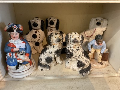 Lot 252 - 19th century continental porcelain novelty pot and cover, Staffordshire spaniels and others