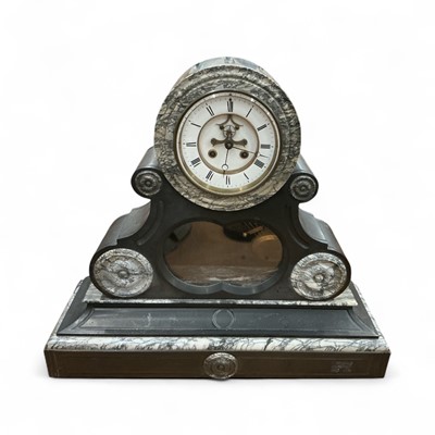 Lot 451 - Impressive late 19th century black slate and marble mantle clock with skeleton dial, 54.5cm in height.