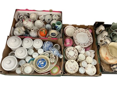 Lot 464 - Four boxes of assorted ceramics and glassware to include storage jars and teaware.