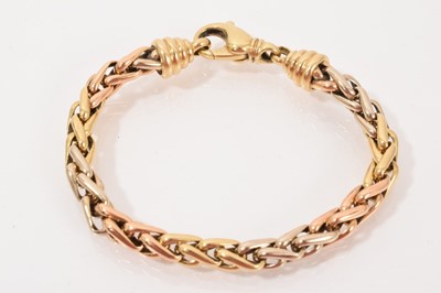 Lot 651 - 18ct three colour gold bracelet (London import mark 1998), 19.5cm