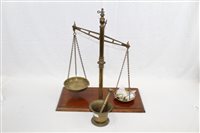 Lot 3628 - Victorian brass bean scale with two brass pans...