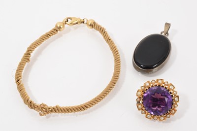 Lot 749 - Victorian amethyst and seed pearl brooch converted to a clip with 9ct gold fitting