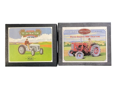Lot 1818 - Britains diecast Ferguson TE20 Tractor Golden Anniversary 1946-1996, boxed 8711, David Brown 900 Tractor, boxed 08716, Vintage Elite Authentic Farm Models John Deere Waterloo Boy 40523-1HB &...