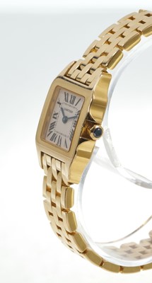 Lot 750 - Ladies' Cartier 'Santos Demoiselle' 18ct gold quartz wristwatch. Boxed with booklets, dated 2006.
