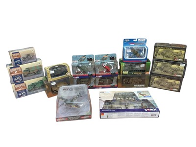 Lot 1819 - Corgi Flight diecast Battle of Britain aircraft, plus other WWII aircraft and military vehicles, all boxed (Approx 20)