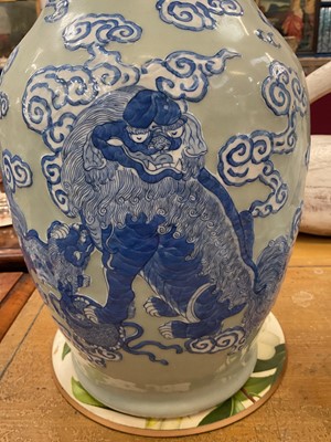 Lot 33 - Chinese celadon vase with dragon decoration
