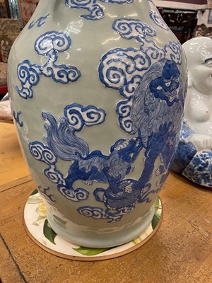 Lot 33 - Chinese celadon vase with dragon decoration