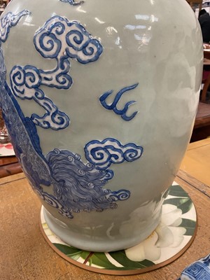 Lot 33 - Chinese celadon vase with dragon decoration