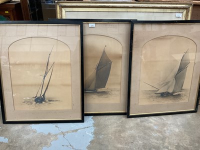 Lot 1255 - Three Edwardian photographs of racing yachts in ebonised glazed frames
