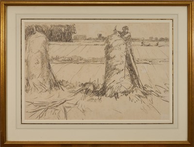 Lot 1044 - Harry Becker (1865-1928) lithograph - Building a Beansheaf, 37cm x 55cm, in glazed gilt frame