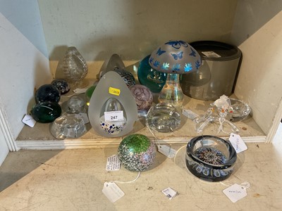Lot 247 - Collection of paperweights to include Okra, Murano, Strathearn and others. Some with millifiori decoration.
